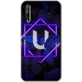 Resim Zipax Huawei P Smart S Kılıf Hd Desen Baskılı Arka Kapak - Dark Neon Yaprak U Harfi 