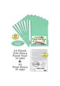 Resim Telli Dosya Plastik A4 10 Lu Ve Poşet Dosya 50 Li 1 Paket Ekonomik Kaliteli Şeffaf Kapak Telli Dosya Okul Büro Ofis Mavi - Pembe 