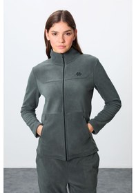 Resim Tommy Life Haki Kalın Yumuşak Dokulu Dik Yaka Oversize Nakışlı Polar Kadın Eşofman Takım -95339 Haki 