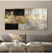 Resim Yağlı Boya Dokulu Tablo Siyah Altın Gold Soyut Altın Çerçeveli U08052-179064 