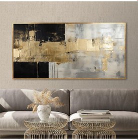 Resim Yağlı Boya Dokulu Tablo Siyah Altın Gold Soyut Altın Çerçeveli U08052-179064 