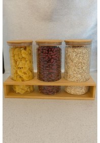 Resim Morponi Borosilikat Cam Bambu Stantlı Ve Bambu Kapaklı Optik Çizgili Baharatlık Seti 1400 Ml Alg11522 Amber 