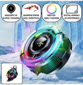 Resim Polham Magsafe Ve Klipsli Rgb Led Süper Soğutucu 6000rpm Ultra Hızlı Fan Dijital Ekranlı Isı Göstergeli 