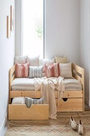 Resim Çekmeceli Sedir Koltuk ve Karyola Doğal Ahşap 90 x 200 LoolpiNM62 