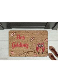 Resim Rengarenk Kare Desen Dekoratif Kapı Önü Paspası Bordo 