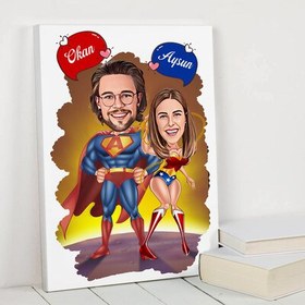 Resim Karikatürlü Her Konuda Kahraman Çiftler Kanvas Tablo 