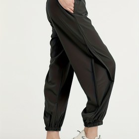 Resim Kadınlar için Yüksek Bel Hızlı Kuruyan Jogger Pantolonlar Nefes Alabilen File Panellerle - Hafif, Esnek Polyester-Spandex Karışımı, Elastik Manşetler & İpli Bel - Koşu, Yoga & Fitness için Mükemmel - Siyah, Evde Egzersiz için Koşu Bandı 