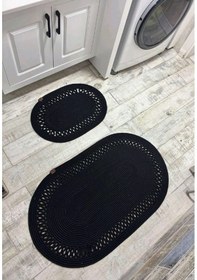 Resim Jüt Hasır 2li Banyo Paspas Takımı-siyah Trikotlu Siyah 