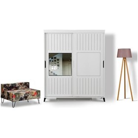 Resim Pasifichome Huga Beyaz Gardırop & Yatak Odası Dolabı Sürgülü 170Cm/ 2 Kapaklı 