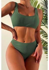 Resim Angelsin Özel Fitilli Kumaş Yüksek Bel Bikini Altı Yeşil 