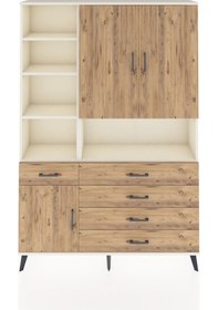 Resim Arges Dolap 8 Raflı 5 Çekmeceli 3 Kapaklı 132x30x195 Aytaşı-çam/çam Atlas Çam/atlas Çam 