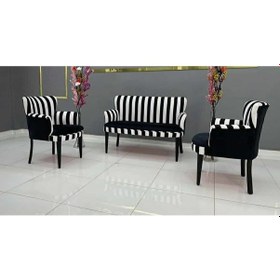 Resim Azra Mobilya Çay Seti Koltuk Takımı Salon Balkon Kafe Ofis Kollu Oturma Grubu Çizgili Takım Siyah-beyaz 