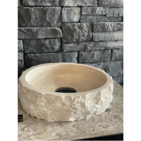 Resim Traverten Taş Dekoratif Patlatma Modeli Lavabo 41X15 