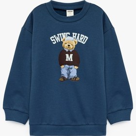 Resim Erkek Bebek Uzun Kollu Bisiklet Yaka Şardonlu Ayıcık Baskılı Sweatshirt 