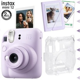 Resim Fujifilm Instax Mini 12 Fotoğraf Makinesi + 10'lu Film + Mini Albüm + Şeffaf Kılıf Seti Lila 