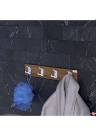 Resim Modilayn Arı Serisi 12 Kancalı 61,4x9,6 Cm 4'lü Set Banyo Askısı Ekstra Düzen Ve Yer Tasarrufu Ceviz - Ekru 