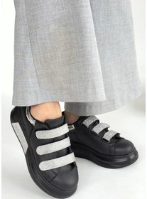 Resim Elika Siyah Cilt Simli Cırt Cırtlı Spor Ayakkabı Siyah1 