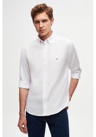 Resim D'S Damat Ds Damat Slim Fit Beyaz Oxford Düğmeli Yaka Kolay Ütülenebilir Nakış Detaylı Pamuklu Gömlek 4HC02ORT03265 Beyaz 