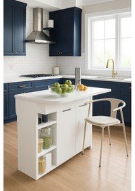 Resim Kelebek Yemek Masası Mutfak Masası Katlanır Pratik Tekerlekli Oval Beyaz 