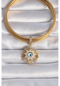 Resim Harmonyaura Pirinç Gold Renk Nazar Boncuklu Saçaklı Yıldız Figür Ajda Charm Çok Renkli 