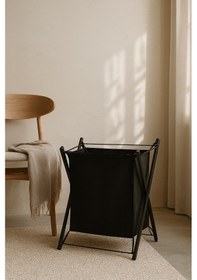 Resim Metal Paslanmaz Kirli Çamaşır Sepeti Siyah 