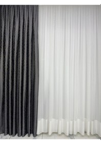 Resim Prizma Desen Bakır Çizgili Antrasit Fon Perde 1/3 Sık Pile Antrasit 