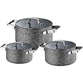 Resim Brioni Stone Age 6 Parça Çizilmez Yanmaz Yapışmaz İndüksiyonlu Midi Tencere Seti 16-18-20 Cm Gri 
