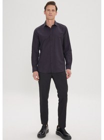Resim AC&Co / Altınyıldız Classics Erkek Sıyah Pamuklu Slim Fit Dar Kesim Çizgili Klasik Yaka Gömlek Siyah 
