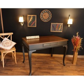 Resim Wooding-Mobilya Wooding 120 Cm Çekmeceli Masif Siyah Ceviz Çalışma Masası 