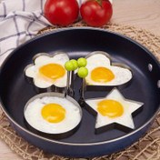 Resim 4 adet Paslanmaz Çelik Yumurta Kalıbı Seti - Kalp, Yıldız, Çiçek, Yuvarlak Şekiller - Evde Pişirme için Metal Kahvaltı Şekil Verme Aracı Seti 