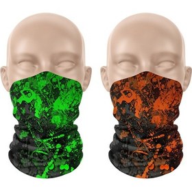 Resim Dair Yeşil Turuncu Boya Desenli 2'li Set Boyunluk Bandana Outdoor Balaklava Yüz Maskesi Kafa Bandı 