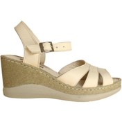 Resim Platin Bej Deri Kadın Dolgu Topuk Sandalet 