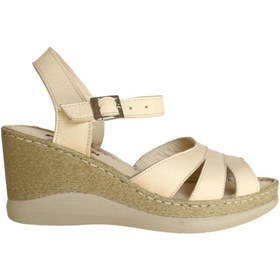 Resim Platin Bej Deri Kadın Dolgu Topuk Sandalet 