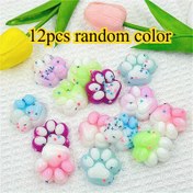 Resim 12 adet Yumuşak Mini Kedi Pati Sıkıştırma Oyuncakları - Çeşitli Renkler (Pembe, Yeşil, Mavi, Beyaz) Yıldız ve Kalp Desenleriyle, Paskalya Sepeti Dekoru, Cadılar Bayramı/Noel Partisi Hediyeleri, Kedi Aksesuarları, Oynak Tasarım, Dayanıklı Malzeme 