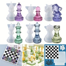Resim Büyük Yükseltme Tavla Satranç Tahtası Reçine Kalıp Seti - Tam Boyutlu Silikon Kalıplar Epoksi Reçine, 3D Sanat DIY El Sanatları, Ev Dekorasyonu ve Benzersiz Noel Hediyeleri, Satranç Parçası Reçine Kalıpları, DIY El Sanatları, Satranç Parçası 