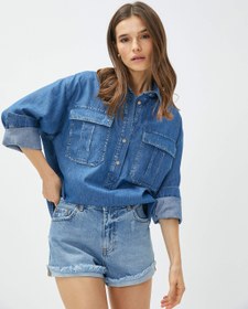 Resim Kot Gömlek Uzun Kollu Yarım Düğme Detaylı Cepli 