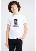 Resim Muhammed Ali Brush Baskılı Unisex Çocuk Beyaz T-Shirt 