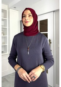 Resim Rabia Şamlı Öykü Çelik Örme Triko Elbise Antrasit Normal 