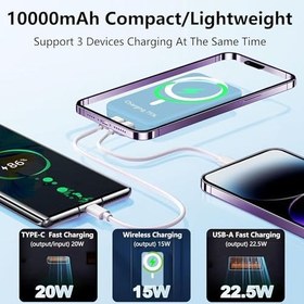 Resim Manyetik Kablosuz Şarj Powerbank 10000mAh, Standlı Manyetik Hızlı Power Bank, Taşınabilir Şarj Cihazı Kablosuz Şarj ve PD 22,5 W USB-C for iPhone14 /13/12/ Pro Max (siyah) 