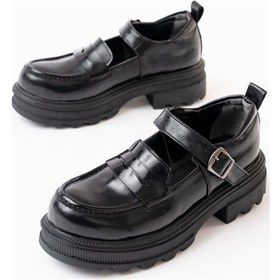 Resim 745-771 Siyah Rugan Günlük Yüksek Tabanlı Loafer Ayakkabı Bej - Siyah 