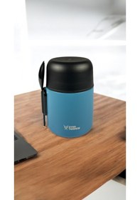 Resim 500 Ml Kilitli Kapaklı Kaşıklı Yemek Termosu 8 Saat Sıcak Mavi 