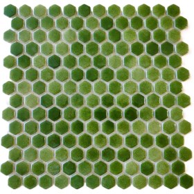 Resim MozaiKristaL Mutfak Tezgah Arası, Banyo, Havuz, Sauna, Spa ve Yaşam Alanlarının Tüm Yüzeyleri Için 22 mm Hegzagonal P. Yeşil, 29X29 cm Fileli Cam Mozaik. ( 6 File Karo = 0.5 M2 Fiyatıdır ) 