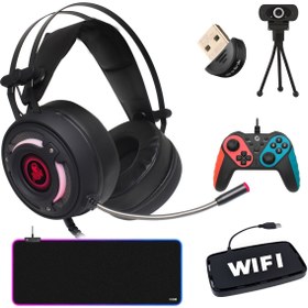 Resim TURBOX Trx-102 Bundle Kablolu Kulaklık Oyun Kolu Webcam Wifi Bluetooth Rgb Mouse Pad Oyuncu Seti 