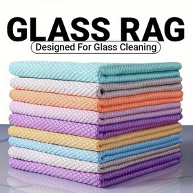 Resim 10 adet Mikrofiber Cam Temizleme Bezi - İz Bırakmaz, Yeniden Kullanılabilir, Büzülmez ve Kırışıklık Olmadan, Pencereler, Bulaşıklar, Mutfak ve Ev Temizliği için Uygun 