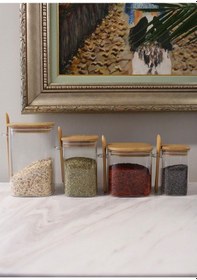 Resim The Mia Bambu Kaşıklı Cam Saklama Kabı Kare 1050 Cc 