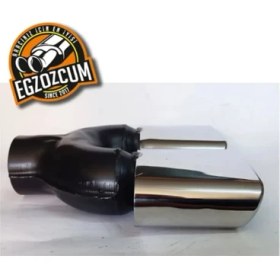 Resim Egzozcum Yassı Kare Çiftli Krom, Ucu Eğimli Egzoz Eksoz Ucu 1 Adet 