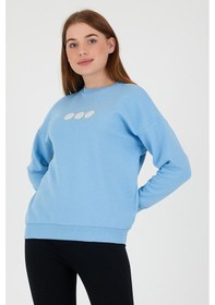 Resim Kadın Oversize Baskılı Sweatshirt Mavi 