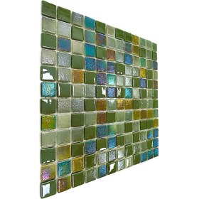 Resim MozaiKristaL Mutfak Tezgah Arası, Banyo, Havuz, Sauna, Spa ve Iç ve Dış Dekorasyonda Tüm Yüzeyler Için, 25X25 mm ve Yeşil Karışım, 31,5X31,5 cm. Fileli Cam Mozaik. ( 10 File Karo = 1 M2 Fiyatıdır ) 