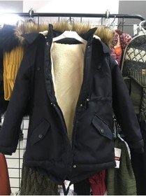 Resim günce moda Unisex Çocuk Kışlık Kanvas Kumaş Büzmeli Diz Üstü Içi Kürk Kapüşonlu Kaban Mont 