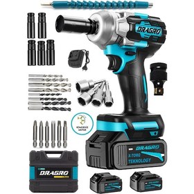 Resim Dragro Alman 450NM DRG-598VF 20 AH Kömürsüz Çift Bataryalı Somun Sökme Sıkma Makinesi 32 Parça Full Setli Mavi 